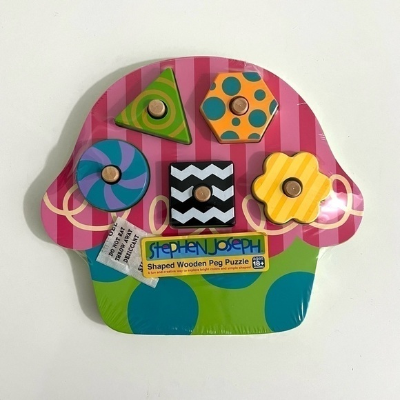 Lot of 2 Stephen Joseph Shaped Wooden Peg Puzzle Butterfly and Cupcake - Picture 5 of 7